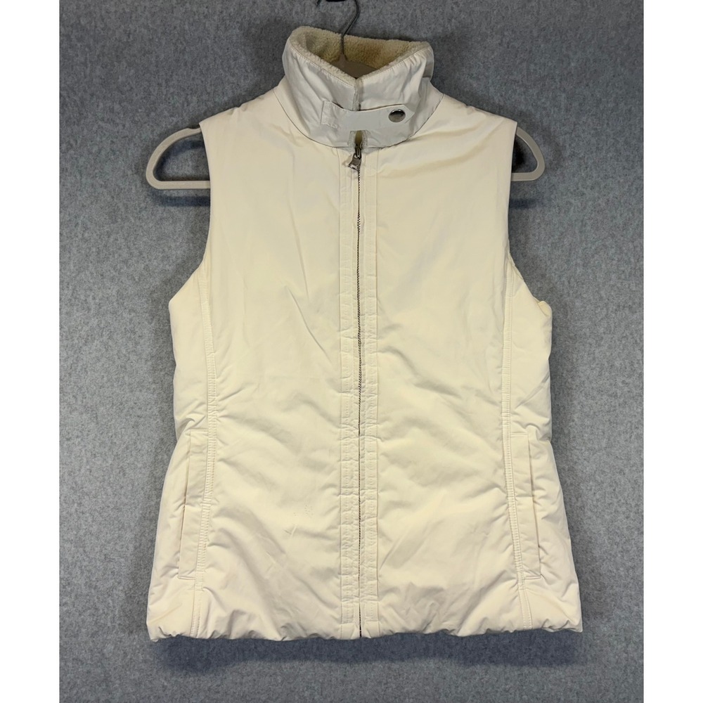 Banana Republic Womens Puffer Vest Cream Sherpa Lined Collar Small Off White